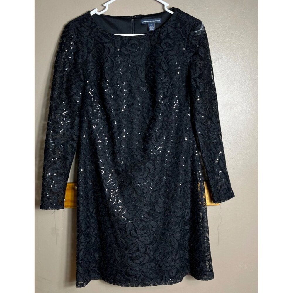 American Living Dress Black Sequin Lace Pencil Whimsygoth Cocktail Dark Womens 6 - Picture 3 of 11